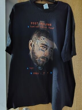 Post Malone Black Graphic Portrait Print with Blue and Orange Accents